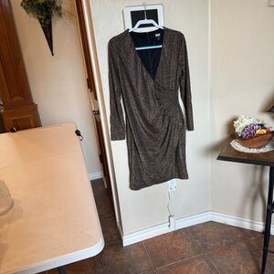 DKNY Black and Gold Long Sleeve Dress